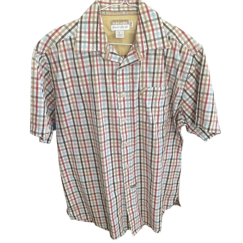 ECKO UNLTD Men's Button Down Plaid Short Sleeve 100% Cotton Shirt Size Large